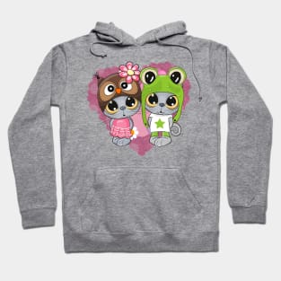 Cute kittens on a pink heart background Hoodie